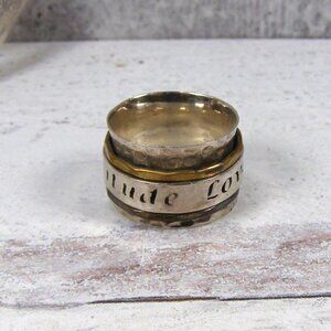 Sterling Silver Copper Spinner Band Ring Love Praise Gratitude Hammered 6.75
